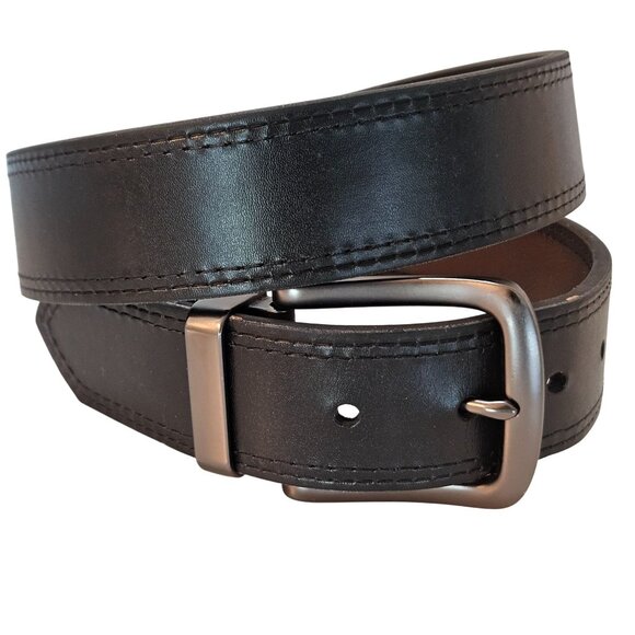 Wrangler Mens Reversible Leather Belt Sz 32 Black Brown Rotated Buckle Guatemala - Picture 1 of 11